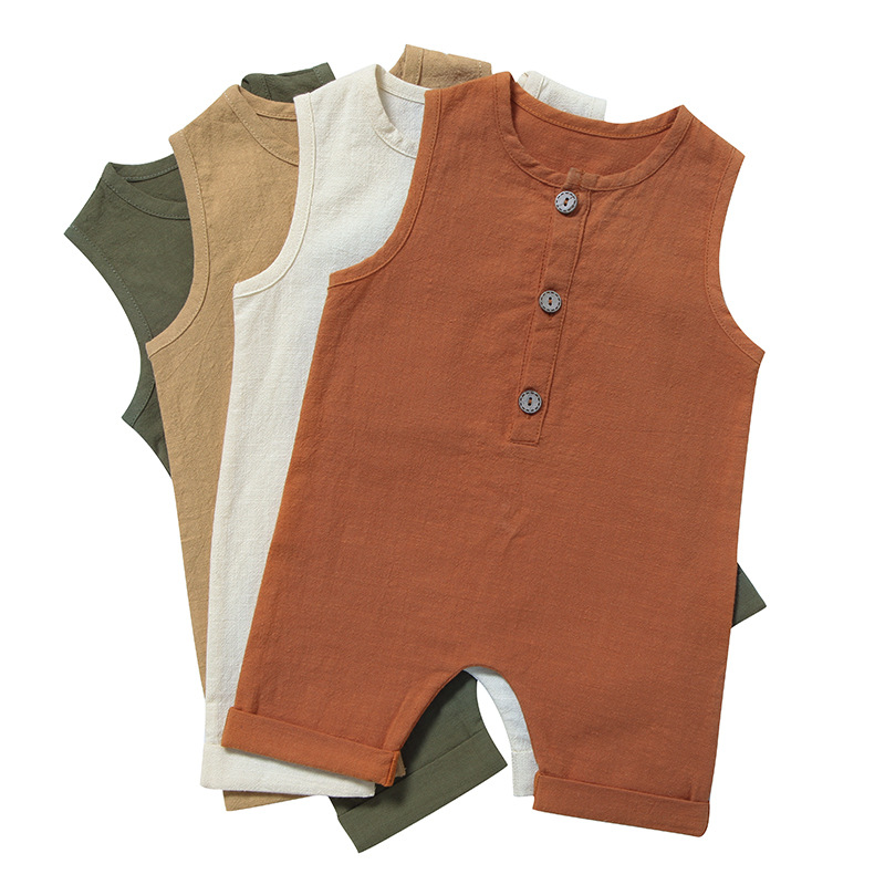 Baby Summer Linen Sleeveless Jumpsuit - Macacões de Verão para Bebês Meninos