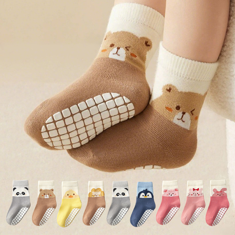 Unisex Baby Socks Non Slip - 3 pares bebê adorável animais padrão