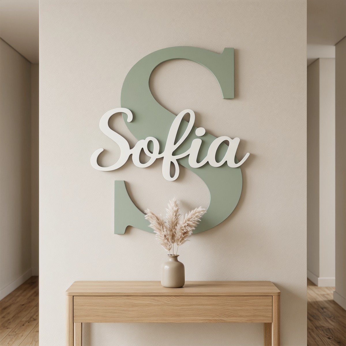 Nursery - Placa de Nome de Madeira Minimalista