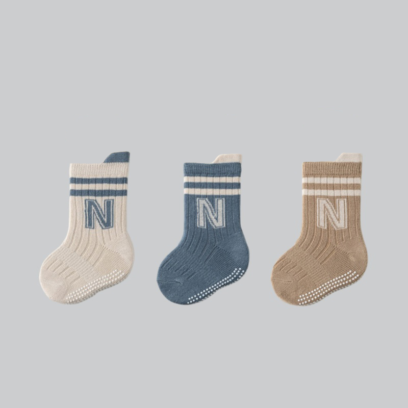 Unisex Baby Socks Non Slip - 3 pares/lote crianças algodão carta meias