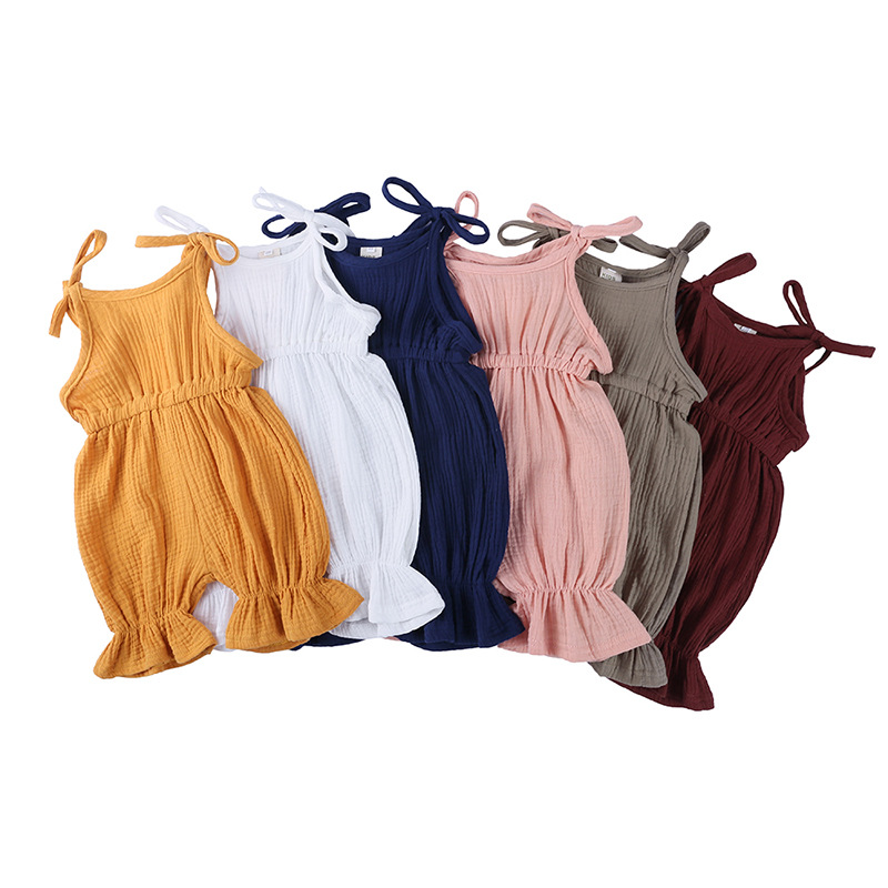 Baby Girl's Sleeveless Cotton  - Baby Summer Linen Sleeveless Jumpsuit avaliação e preço